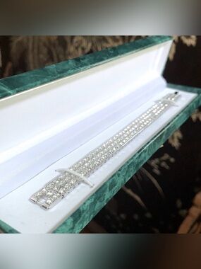Vintage Suzanne Somers 3-Row Crystal Diamond Sterling Silver Tennis Bracelet Set